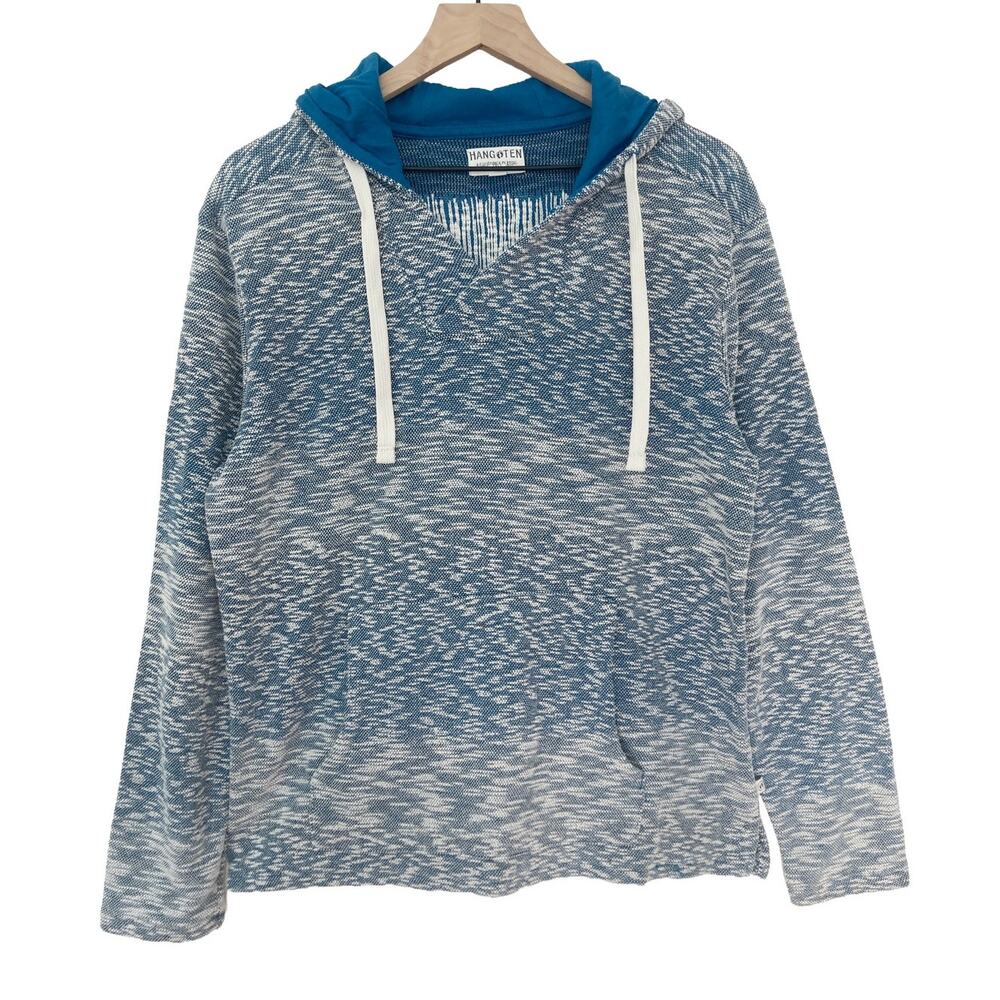 Hang Ten California Classic Cotton Surf Blue White Ombre Knit Hoodie Sweatshirt